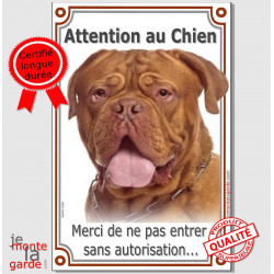 Dogue Bordeaux, plaque verticale "Attention au Chien" 24 cm VLC