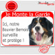 Bouvier Bernois Tête, Plaque Portail rouge "Je Monte la Garde, surveille protège" pancarte, affiche panneau photo