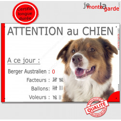 Berger Australien Tricolore Rouge, Pancarte Portail drôle "Attention au Chien, Nombre de Voleurs, ballons, facteurs"