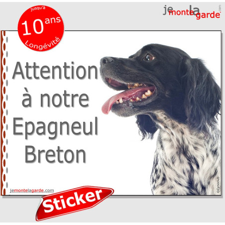 Epagneul Breton noir, autocollant photo "Attention au Chien" 16 x 12 cm Epagneul Breton noir, autocollant photo "Attention au Chien" 16 x 12 cm