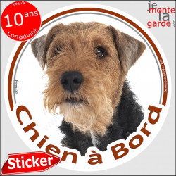 Welsh Terrier, sticker autocollant rond "Chien à Bord" disque adhésif voiture, photo race