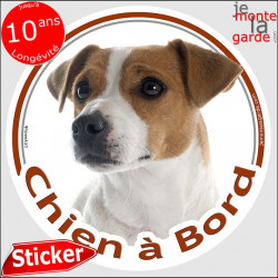 Jack Russell, sticker voiture rond "Chien à Bord" 2 tailles