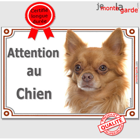 Chihuahua poils longs, plaque portail "Attention au Chien" 24 cm LUX Chihuahua poils longs, plaque portail "Attention au Chien" 24 cm LUX