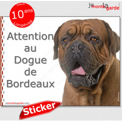Dogue de Bordeaux face noire, panneau autocollant "Attention au Chien" sticker pancarte adhésif photo masque noir