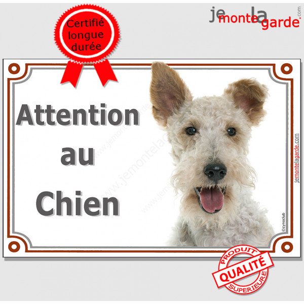 Fox Terrier poils durs Tête, plaque portail "Attention au Chien pancarte panneau affiche photo