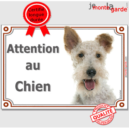 Fox Terrier poils durs Tête, plaque portail "Attention au Chien" photo résiste pluie soleil gel, idée cadeau