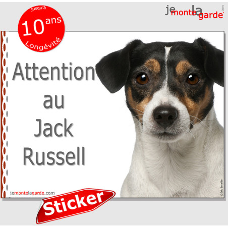 Jack Russell Terrier tricolore, autocollant "Attention au Chien" Sticker photo adhésif portail entrée boite aux lettres, résiste