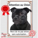 Staffie Noir, plaque verticale "Attention au Chien" 24 cm