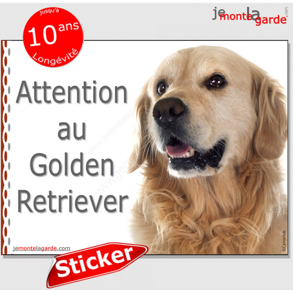 Golden Retriever, panneau autocollant "Attention au Chien" Pancarte sticker photo adhésif