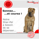 Shar-Peï, plaque humour "Sonnez et Courez !" 24 cm RUN