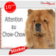 Chow-Chow fauve marron, panneau autocollant "Attention au Chien" Sticker photo adhésif, pancarte entrée