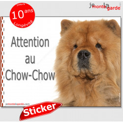 Chow-Chow fauve marron, panneau autocollant extérieur "Attention au Chien" Sticker photo adhésif, pancarte entrée
