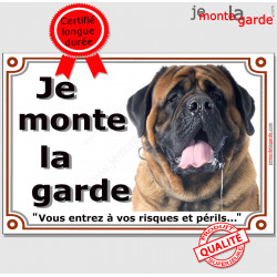 Mastiff Tête, plaque portail "Je Monte la Garde" 24 cm LUXE