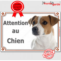 Jack Russell Fauve et Blanc, Plaque portail Attention au Chien, panneau photo affiche pancarte, marron orange