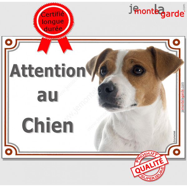 Jack Russell Fauve et Blanc, Plaque portail Attention au Chien, panneau photo affiche pancarte, marron orange