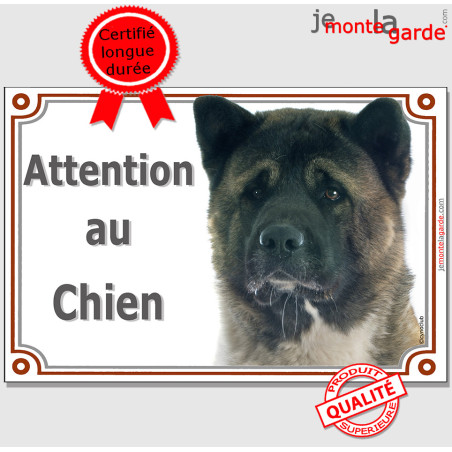 Akita Américain bringé à masque noir,  plaque portail "Attention au Chien" bringué marron photo