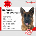 Berger Allemand, plaque humour "Sonnez et Courez !" 24 cm RUN