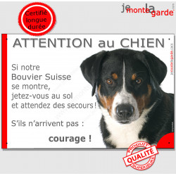 Bouvier Suisse Appenzell tête, plaque portail "Jetez Vous au Sol, Attention au Chien" pancarte panneau humour drôle photo