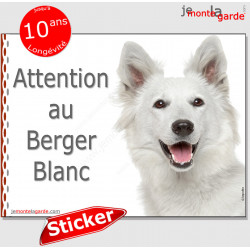 Berger Blanc Suisse, panneau autocollant "Attention au Chien" Pancarte photo sticker adhésif