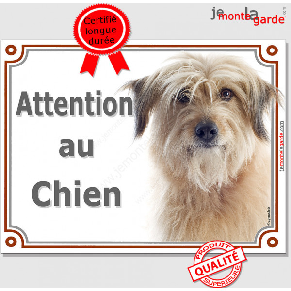 Labrit fauve, plaque portail"Attention au Chien" pancarte photo berger des Pyrénées sable panneau beige marron