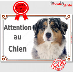 Berger Australien bleu merle, plaque portail "Attention au Chien" pancarte panneau photo aussie