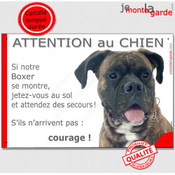 Boxer bringé, plaque humour "Jetez Vous au Sol, Attention au Chien" Pancarte photo drôle, panneau marrant amusant rigolo