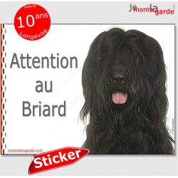 Briard noir, Panneau autocollant "Attention au Chien" Pancarte sticker photo adhésif Berger de Brie