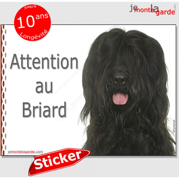 Briard noir, Panneau autocollant "Attention au Chien" Pancarte sticker photo adhésif Berger de Brie