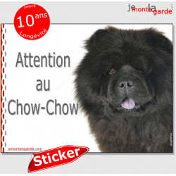 Chow-Chow noir, panneau autocollant "Attention au Chien" Sticker photo adhésif, pancarte entrée