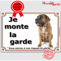 Cane Corso fauve, plaque portail "Je Monte la Garde, risques périls" 24 cm LUX