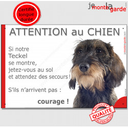 Teckel, plaque humour "Jetez Vous au Sol, Attention au Chien" 24 cm