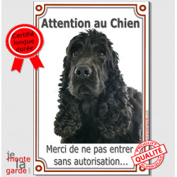 Cocker Anglais Noir, Pancarte Portail Verticale "Attention au Chien, interdit sans autorisation" panneau affiche photo