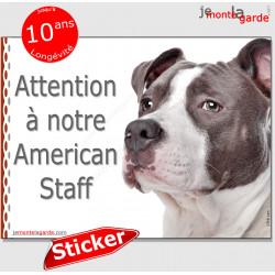 Amstaff bleu, autocollant "Attention au Chien" 16 cm