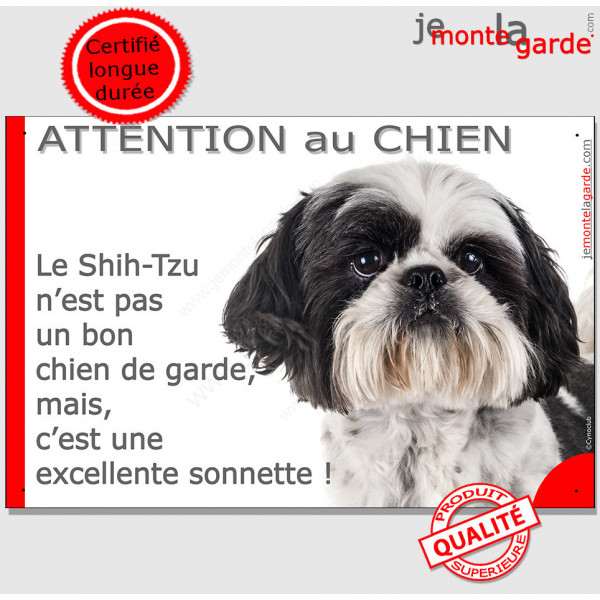 Plaque portail humour "Attention au Chien, notre Shih-Tzu est une sonnette" pancarte photo drôle garde panneau marrant amusant r