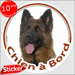 Berger Allemand poils longs ancien type, sticker autocollant rond "Chien à Bord" voiture disque photo Altdeutsche Schäferhunde