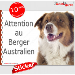 Berger Australien tricolore rouge, panneau autocollant "Attention au Chien" pancarte affiche photo Aussie sticker