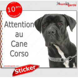 Cane Corso Italiano noir, panneau photo autocollant "Attention au Chien" Pancarte adhésif sticker