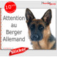 Berger Allemand noir et feu à poils courts, panneau autocollant "Attention au Chien" sticker photo adhésif pancarte portail port