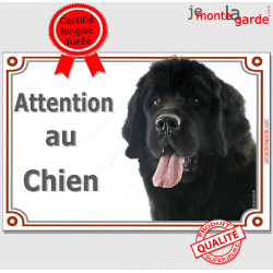 Terre Neuve noir, plaque portail "Attention au Chien" pancarte panneau photo