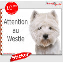 Westie, autocollant "Attention au Chien" 16 cm