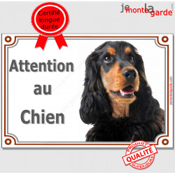 Cocker Anglais noir et feu Tête, plaque portail "Attention au Chien" pancarte panneau photo