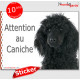 Caniche tout noir, panneau photo autocollant "Attention au Chien" Sticker race adhésif porte entrée, boîte aux lettres