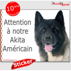 Akita Américain, panneau photo autocollant "Attention au Chien" Sticker race adhésif USA porte entrée, portail, boite aux lettre