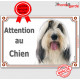 Bearded Collie gris noir et blanc, plaque portail "Attention au Chien" pancarte panneau photo barbu