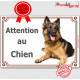 Berger Allemand à poils longs Couché, plaque portail "Attention au Chien" pancarte panneau photo