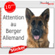 Berger Allemand noir et feu poils mi-longs, panneau autocollant "Attention au Chien" Pancarte photo sticker adhésif porte entrée