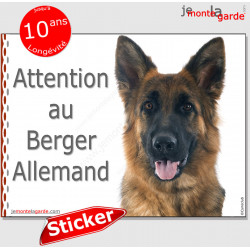 Berger Allemand noir et feu poils mi-longs, panneau autocollant "Attention au Chien" Pancarte photo sticker adhésif porte entrée