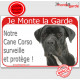 Cane Corso Italiano noir Tête, Plaque Portail rouge "Je Monte la Garde, surveille protège" pancarte, affiche panneau photo