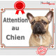 Bouledogue Français Fauve Tête, plaque portail "Attention au Chien" panneau photo affiche pancarte, beige sable