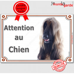 Lévrier Afghan fauve sable, plaque portail "Attention au Chien" pancarte panneau photo